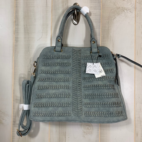 VR NYC Handbags - VR NYC Blue Faux Leather Braided Front Tote Bag